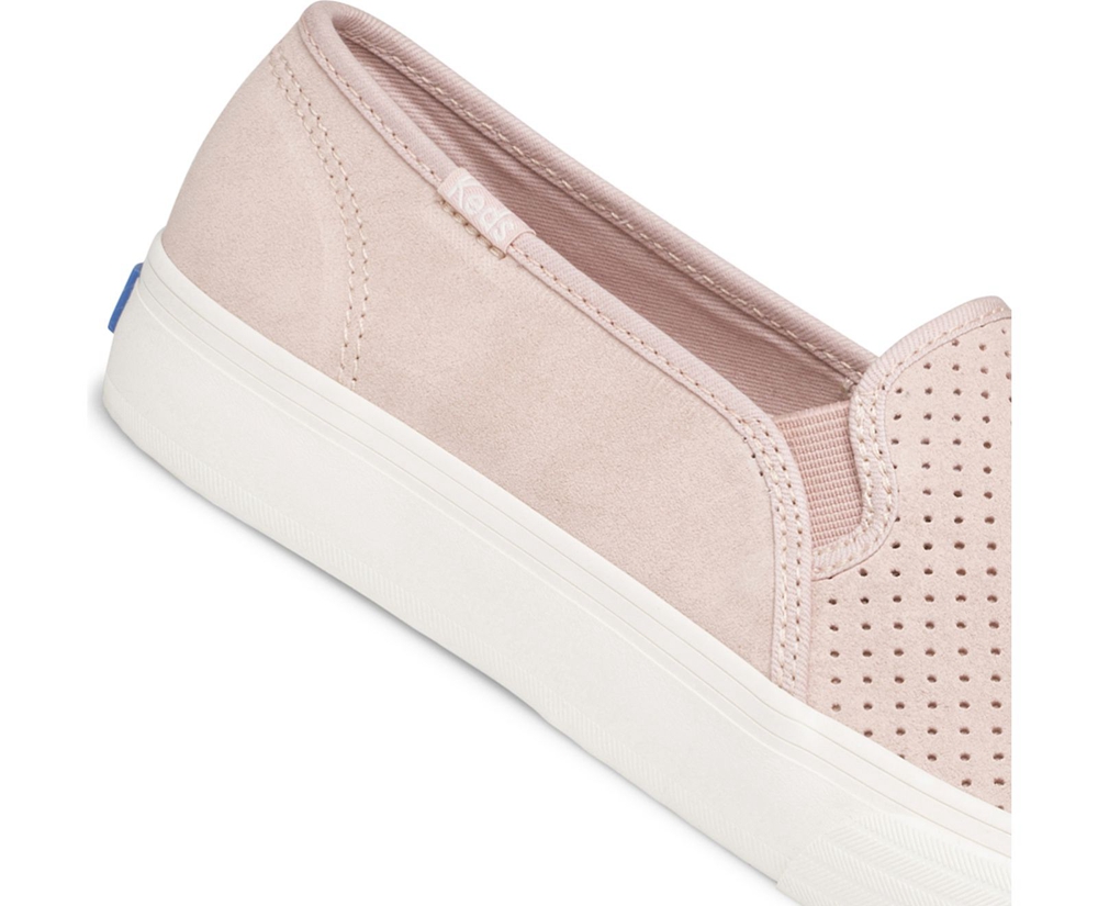 Keds Slip Ons Damen Rosa - Double Decker Perf Suede - BQK-397524